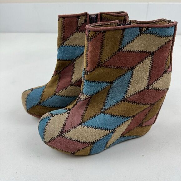 Jeffrey Campbell Handmade Ibiza Suede Platform Ankle Boot Wedge Patchwork Sz 6 - Picture 2 of 7